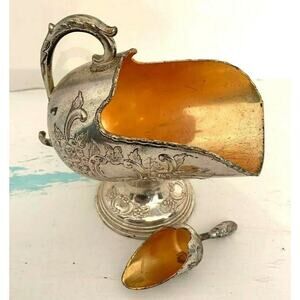 Vintage Raimond Sugar Scuttle with Scoop Silverplate with Zinc Alloy Lining Flor